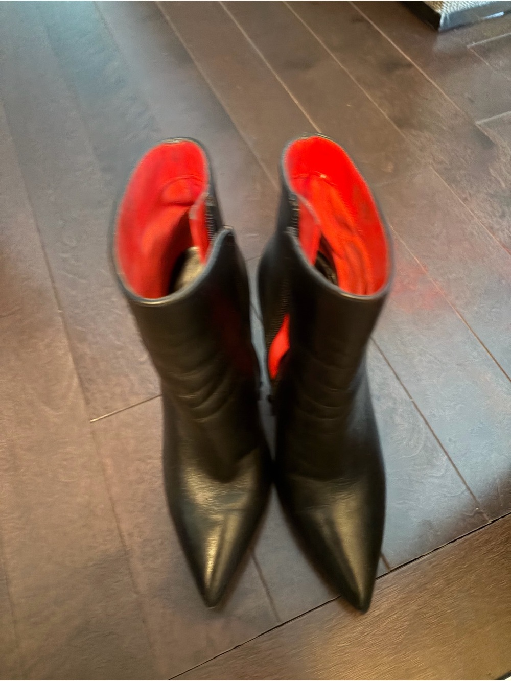 Aldo Black Pointed Ankle Boots with Red Interior